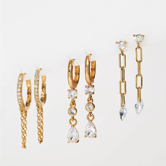 NWT Set of Three Gold and Crystal Huggie Earrings by Anthropologie - Picture 3 of 3